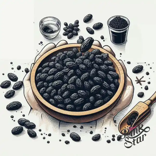 Black raisins in a bowl
